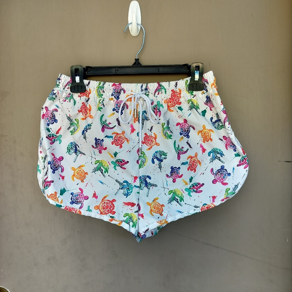 Culprit Colorful Turtles with Guns Print Women's Swim Shorts Turtuzi‎